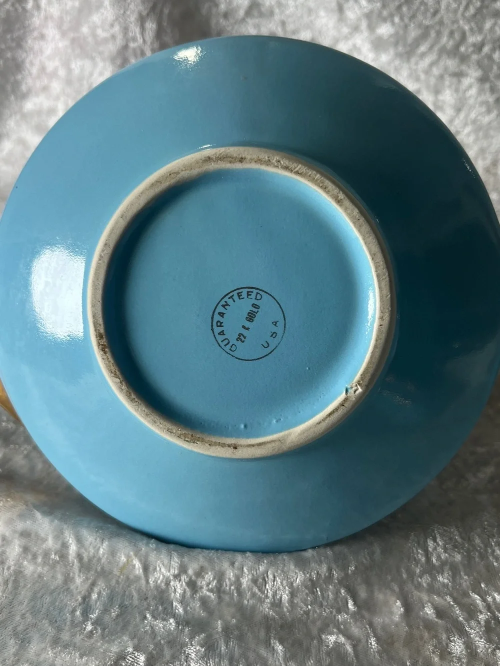 Blue Ceramic Teapot and Creamer Set with Gold Trim
